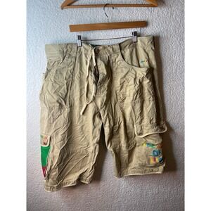 Coogi Mens Khaki Cargo Shorts Size 42 Multi Color Embroidery Hip Hop Streetwear